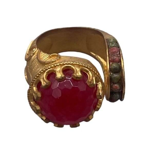 N/A Jewelry - Red Stones Gold Plated Open Ring Size 6 Queen Royal Elegant Preppy Vintage